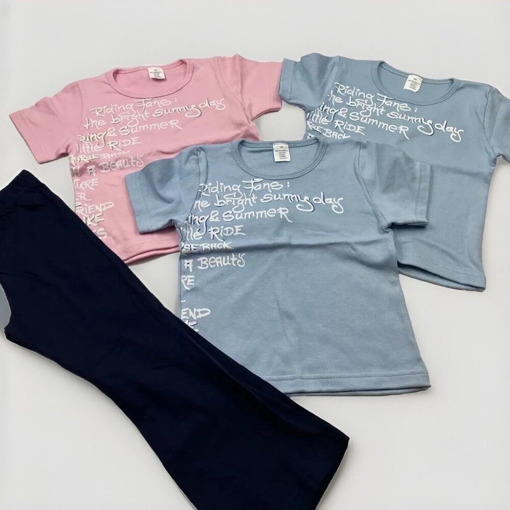 New Girls Size 4T Clothes Lot 3 Summer T-Shirts Blue Pink & 1 Pair of Pants